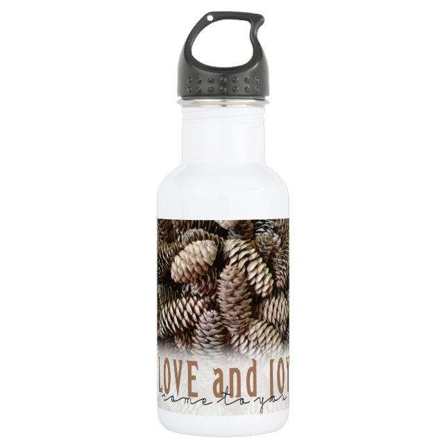 Rustic Holiday Love and Joy Pine Cone 532 Ml Water Bottle (Front)