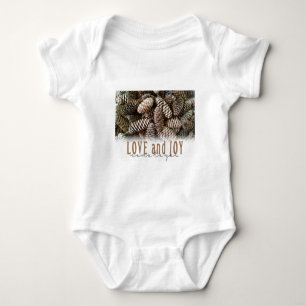 Rustic Holiday Love and Joy Pine Cone Baby Bodysuit