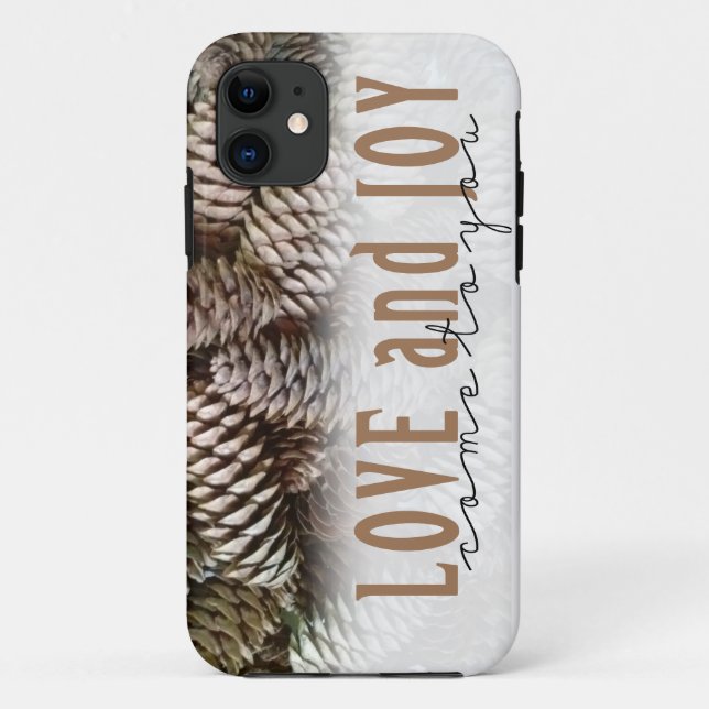 Rustic Holiday Love and Joy Pine Cone Case-Mate iPhone Case (Back)