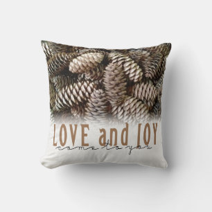 Rustic Holiday Love and Joy Pine Cone Cushion