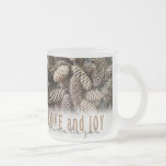 Rustic Holiday Love and Joy Pine Cone Frosted Glass Coffee Mug<br><div class="desc">Festive, rustic pine cones accentuate this classic, elegant design wishing holiday Love and Joy.</div>