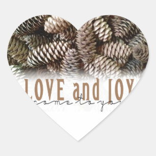Rustic Holiday Love and Joy Pine Cone Heart Sticker