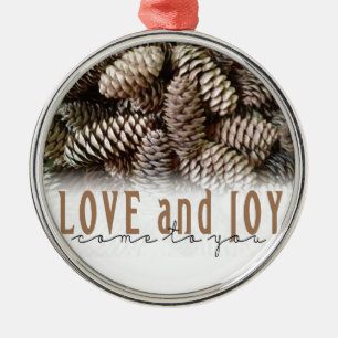Rustic Holiday Love and Joy Pine Cone Metal Tree Decoration