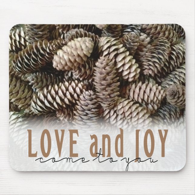 Rustic Holiday Love and Joy Pine Cone Mouse Mat (Front)