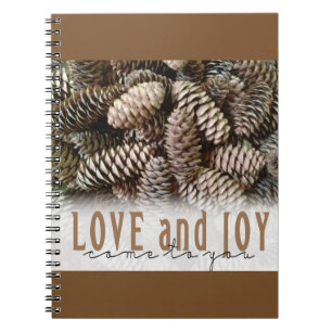 Rustic Holiday Love and Joy Pine Cone Notebook