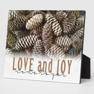 Rustic Holiday Love and Joy Pine Cone Plaque