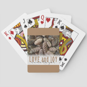 Rustic Holiday Love and Joy Pine Cone Playing Cards