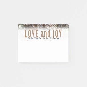 Rustic Holiday Love and Joy Pine Cone Post-it Notes