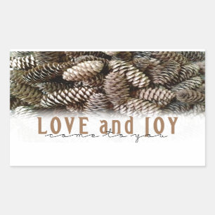 Rustic Holiday Love and Joy Pine Cone Rectangular Sticker