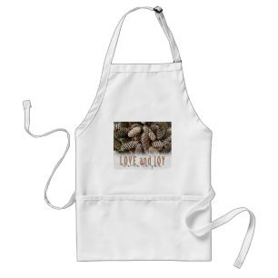 Rustic Holiday Love and Joy Pine Cone Standard Apron