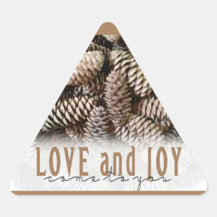 Rustic Holiday Love and Joy Pine Cone Triangle Sticker