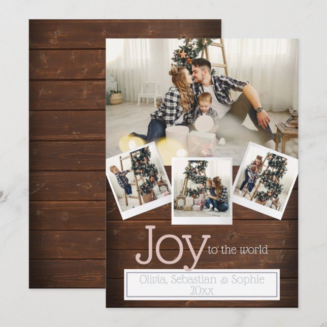 Rustic Holiday Modern 4 Photo Frame Invitation (Front/Back)