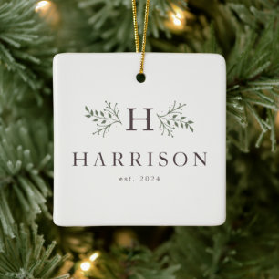 Rustic holiday monogram newlywed photo ornament