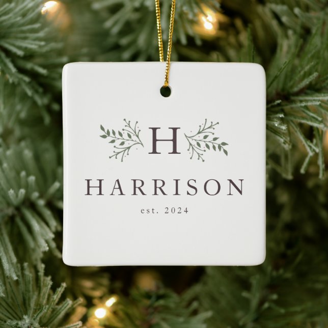 Rustic holiday monogram newlywed photo ornament (Tree)