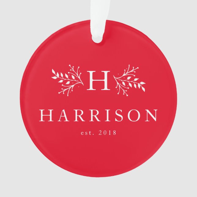 Rustic holiday monogram red photo ornament (Front)