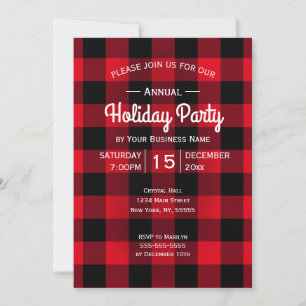 Rustic Holiday Party Red Buffalo Plaid Corporate Invitation