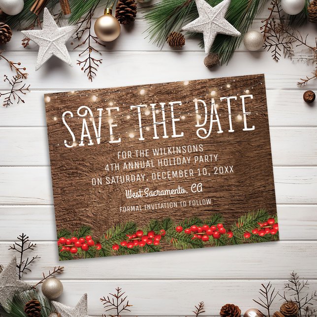 Rustic Holiday Party Save the Date Postcard (Creator Uploaded)