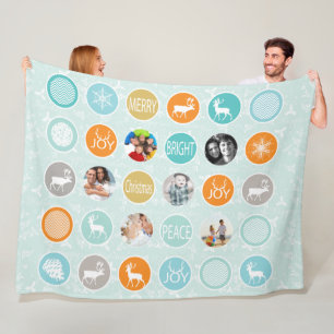 Rustic Holiday Pattern Christmas Family Photos Fleece Blanket