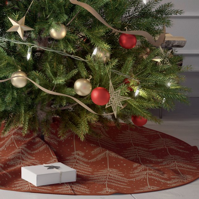 Rustic Holiday Pine Tree Pattern Rust Gold Brushed Polyester Tree Skirt (Creator Uploaded)