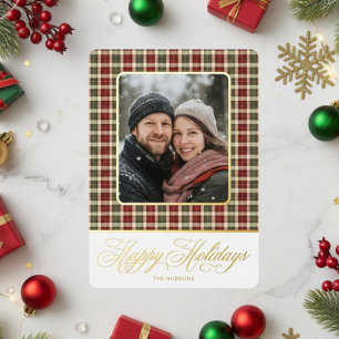 Rustic Holiday Plaid Photo Christmas Foil Holiday