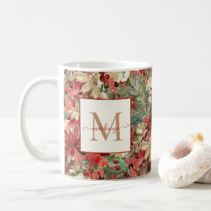 Rustic Holiday Poinsettia Christmas Monogram Coffee Mug