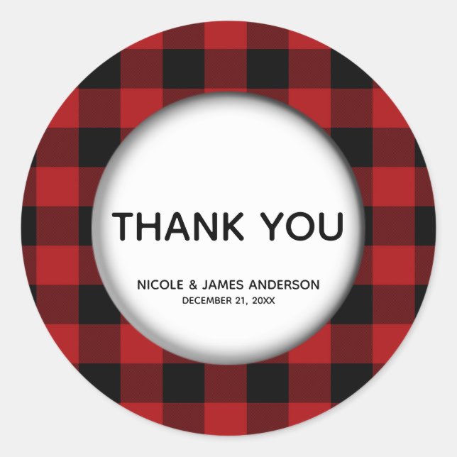 Rustic Holiday Red Buffalo Plaid White Favour Trea Classic Round Sticker (Front)