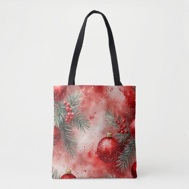 Rustic Holiday Watercolor Tote Bag (Front)
