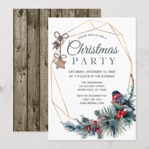 Rustic Holiday Winter Bird Pine Christmas Party Invitation