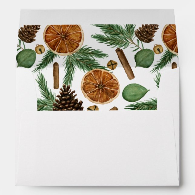 Rustic Holiday Winter Greenery Dried Orange Slice Envelope (Back (Bottom))