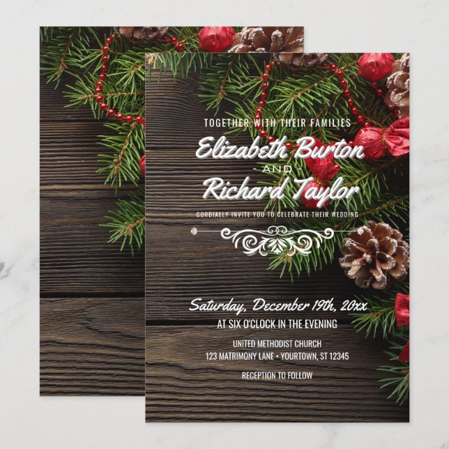 Rustic Holiday Winter Wedding Invitation (Front/Back)