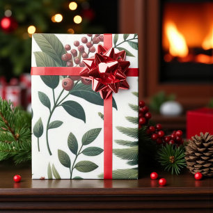Rustic Holiday Woodland Watercolor Pinecone Wrapping Paper