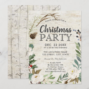 Rustic Holiday Wreath White Birch Christmas Party Invitation
