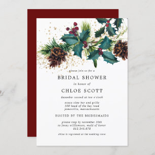 Rustic Holly and Berries Botanical Bridal Shower Invitation