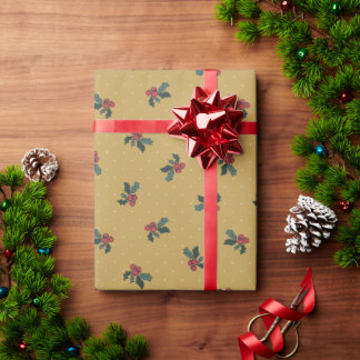 Rustic Holly and Polka dots-gold Wrapping Paper