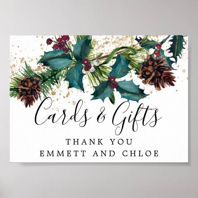 Rustic Holly Berries Wedding Cards and Gifts Sign (Front)