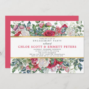 Rustic Holly Berries Winter Engagement Party Invitation