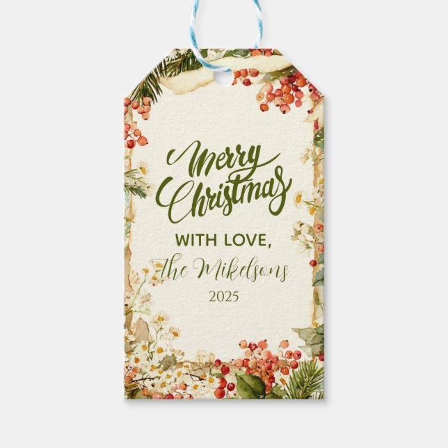 Rustic Holly Berry Christmas Gift Tags (Front)