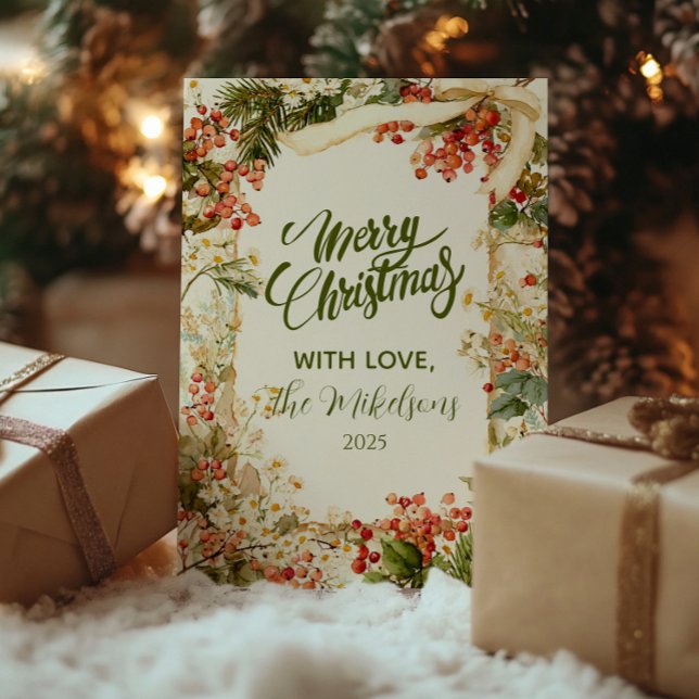 Rustic Holly Berry Christmas Holiday Card (Creator Uploaded)