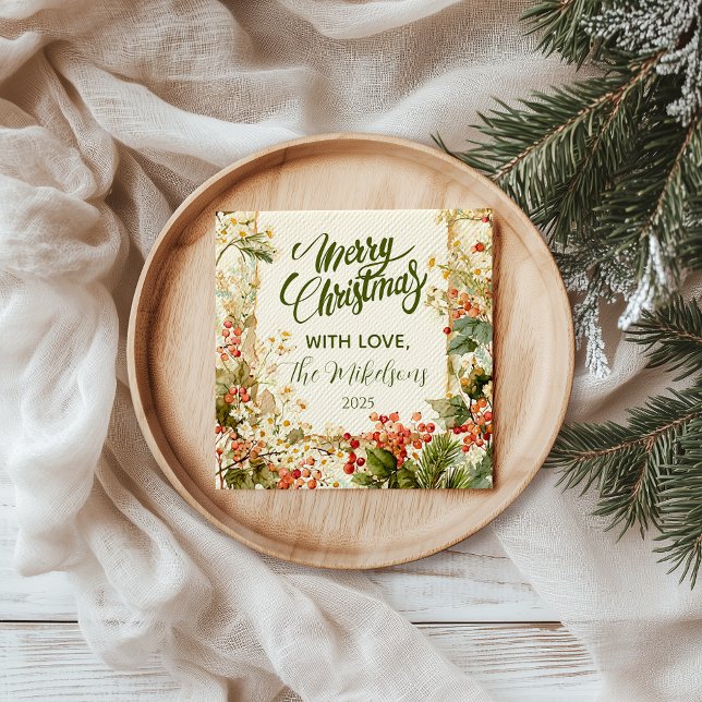 Rustic Holly Berry Christmas Napkin (Creator Uploaded)