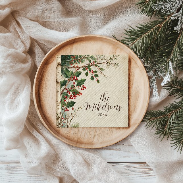Rustic Holly Berry Christmas Party Napkin (Creator Uploaded)