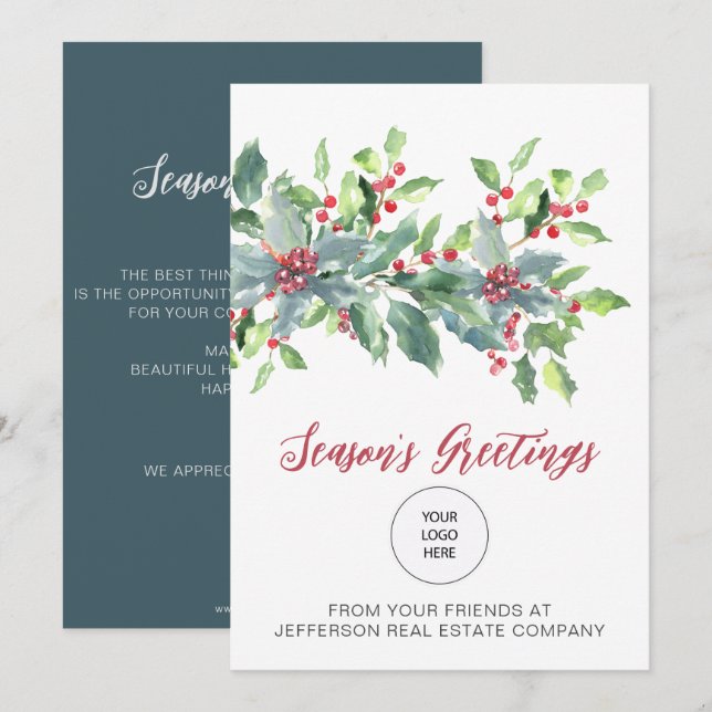 Rustic Holly Elegant Christmas Holidays Holiday Card (Front/Back)