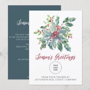 Rustic Holly Elegant Christmas Holidays Holiday Card