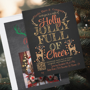 Rustic Holly & Jolly Family Photo Christmas Party Invitation