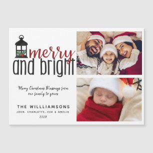 Rustic Holly Merry and Bright Two Photo Christmas 