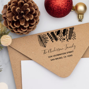 Rustic Holly & Pine Christmas Holiday Party Self-inking Stamp