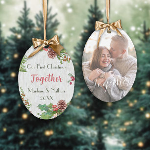 Rustic Holly Pine Together Mileston Custom Photo   Ornament