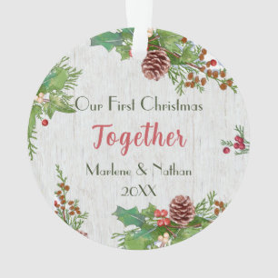 Rustic Holly Pine Together Milestone Photo Ornament