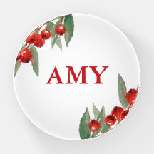 Rustic Holly Red Berries Personalised Glass