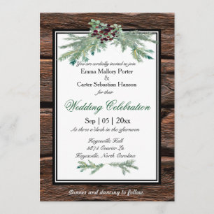 Rustic Holly Tree Branch Winter Wedding Invitation