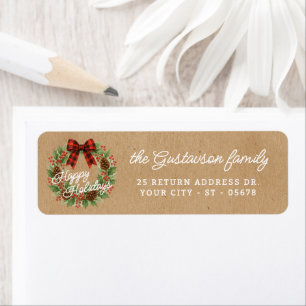 Rustic Holly Wreath Red Black Chequered Bow